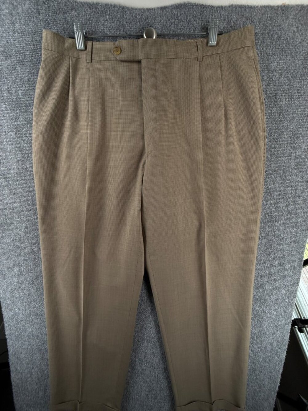 Ballin Classic Dress Pants Houndstooth Brown 38 Comfort Eze Pure Wool ACTL 37X31